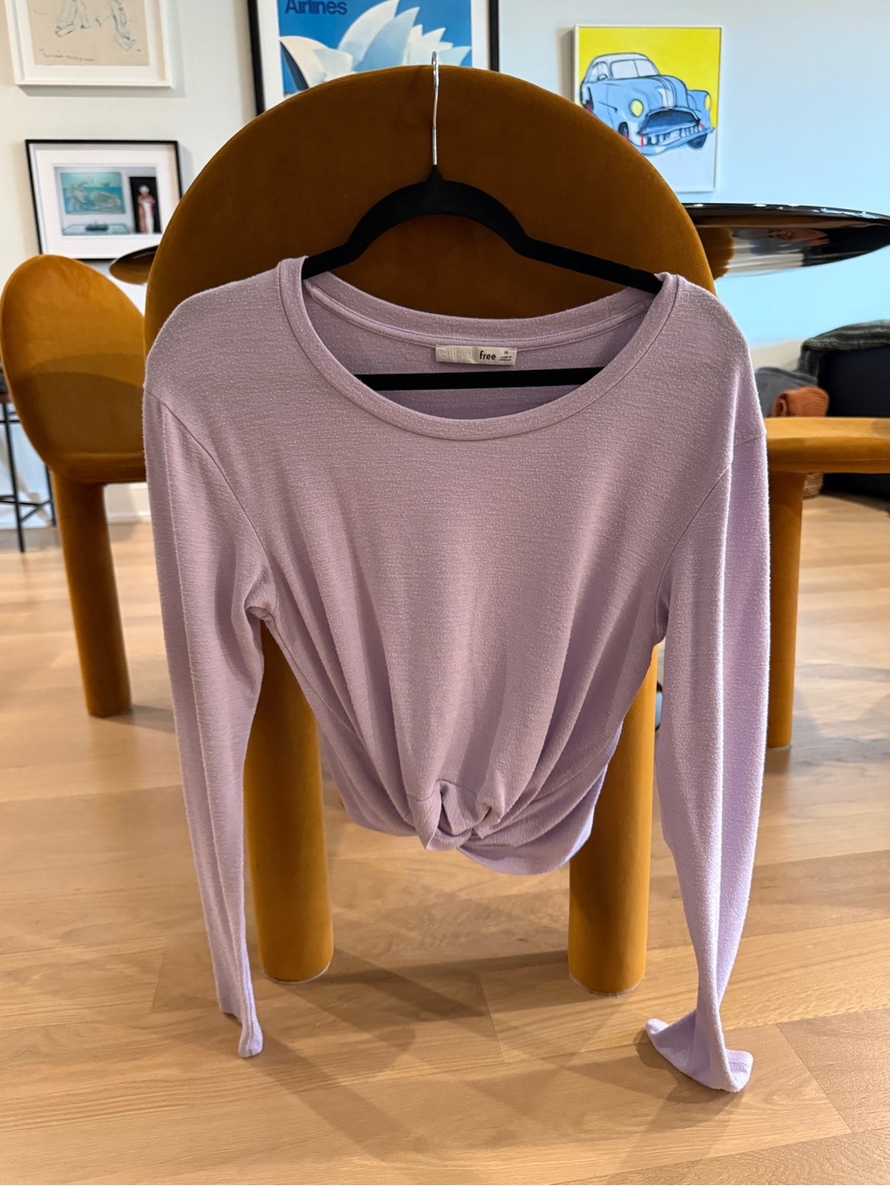 Wilfred Lavender Twist-Front Long Sleeve Cropped Top
